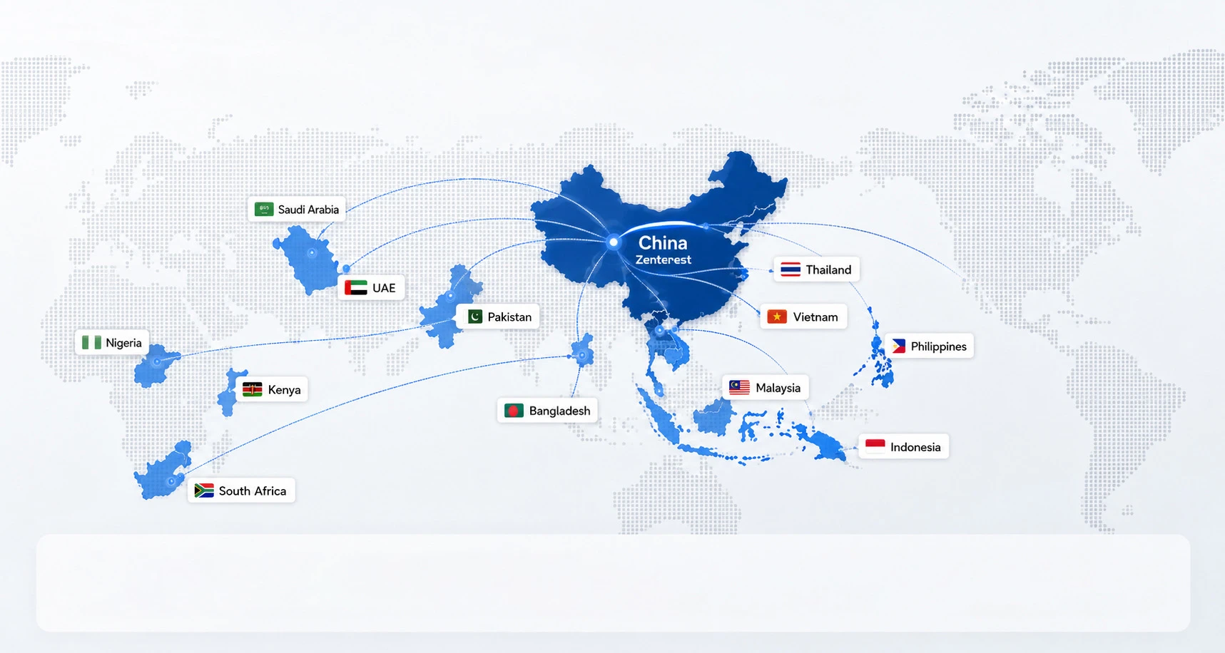 World map showing Zenterest's global sales reach